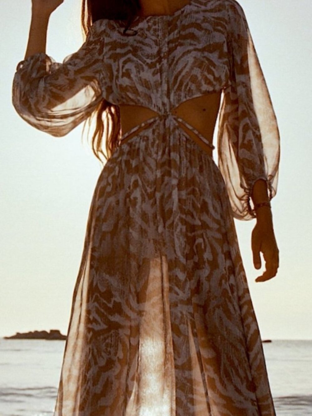 Zara Zebra Print Cut-Out Printed Maxi Dress - White and Camel - Picture 1 of 10